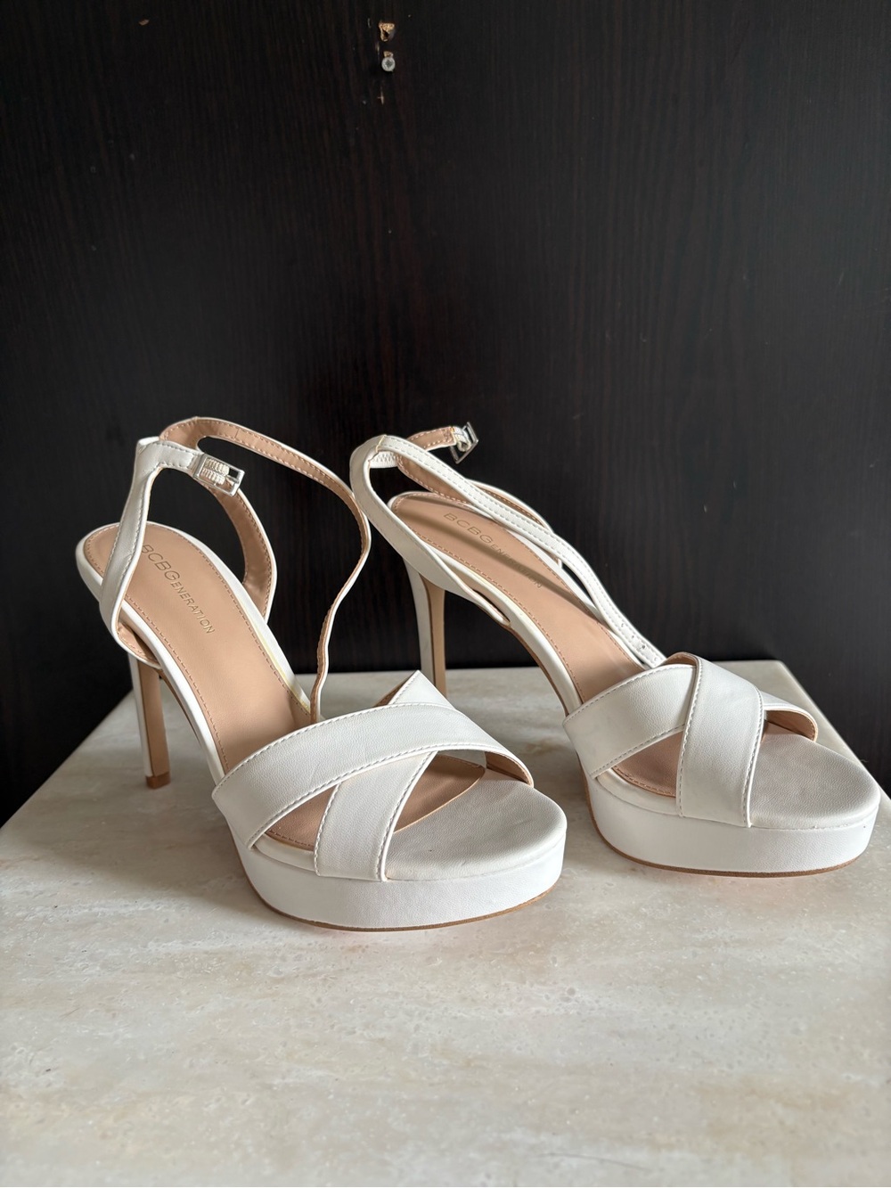 Elegant White Platform Slingback Heels